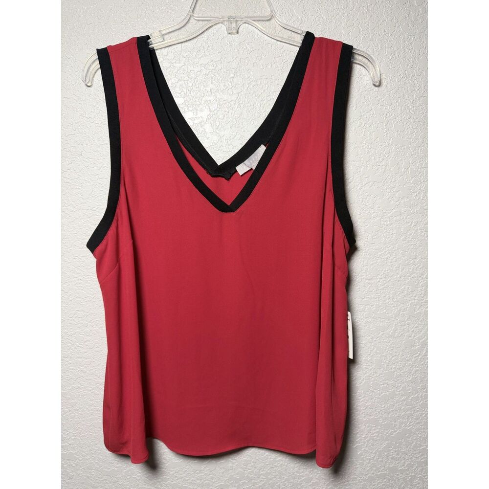 NWT Chelsea28 Nordstrom Tank Top Blouse XL Red Lipstick Black Contrast V Neck - Picture 2 of 9